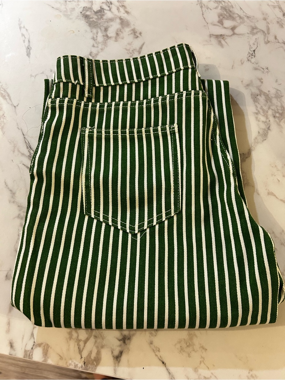 SHEIN Green and White Striped High-Waist Pants